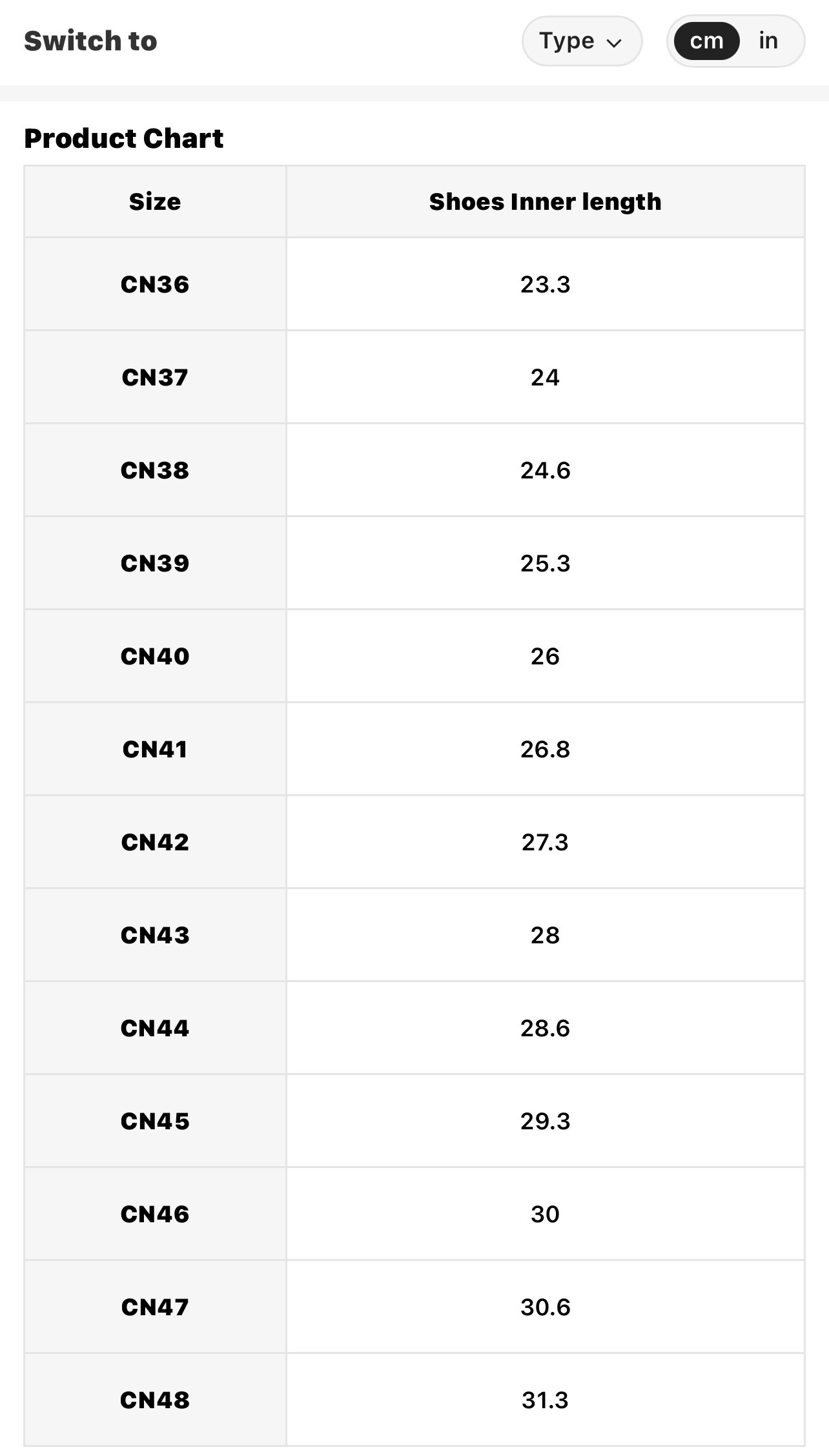 Size Chart